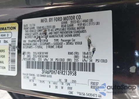 2015 Ford Fusion Se z USA, uszkodzony, nr VIN 3FA6P0H74FR213958